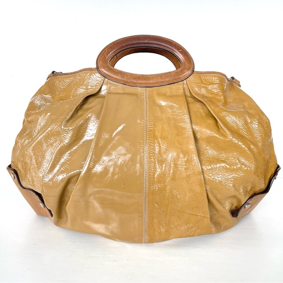 MARNI Balloon Dark Mustard Patented Leather w Brown Leather Top Handle Satchel - Picture 4 of 16